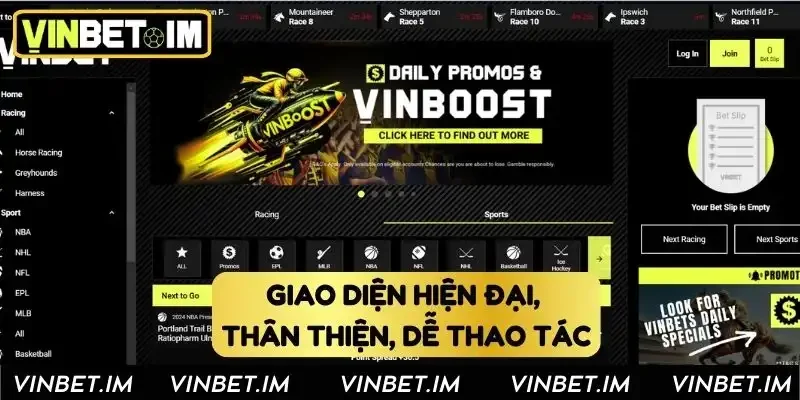 Giao diện trang chủ Vinbet hiện đại, thân thiện